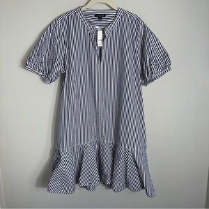 J Crew Delilah Striped Cotton Poplin Dress-Navy White Stripes-NWT-Large